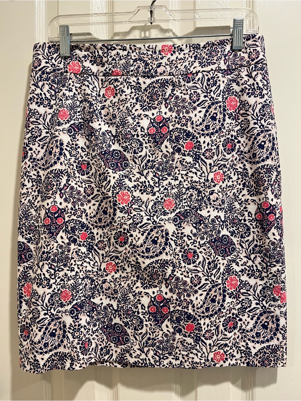 Ann Taylor Navy and Pink Floral Pencil Skirt